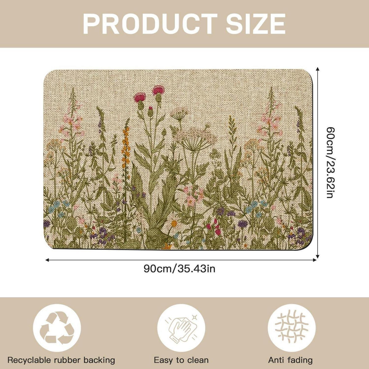 Schmutzfangmatte Blumen Stil 2 – Rutschfest & Waschbar 60x90cm