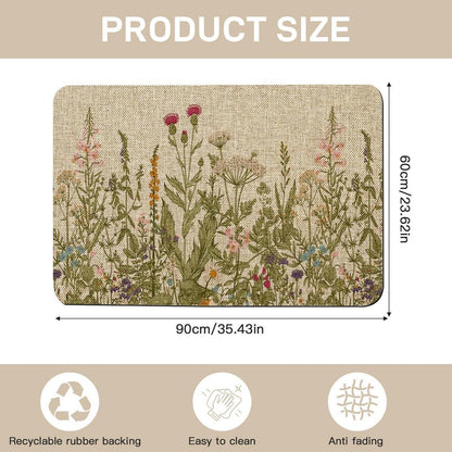 Schmutzfangmatte Blumen Stil 2 – Rutschfest & Waschbar 60x90cm