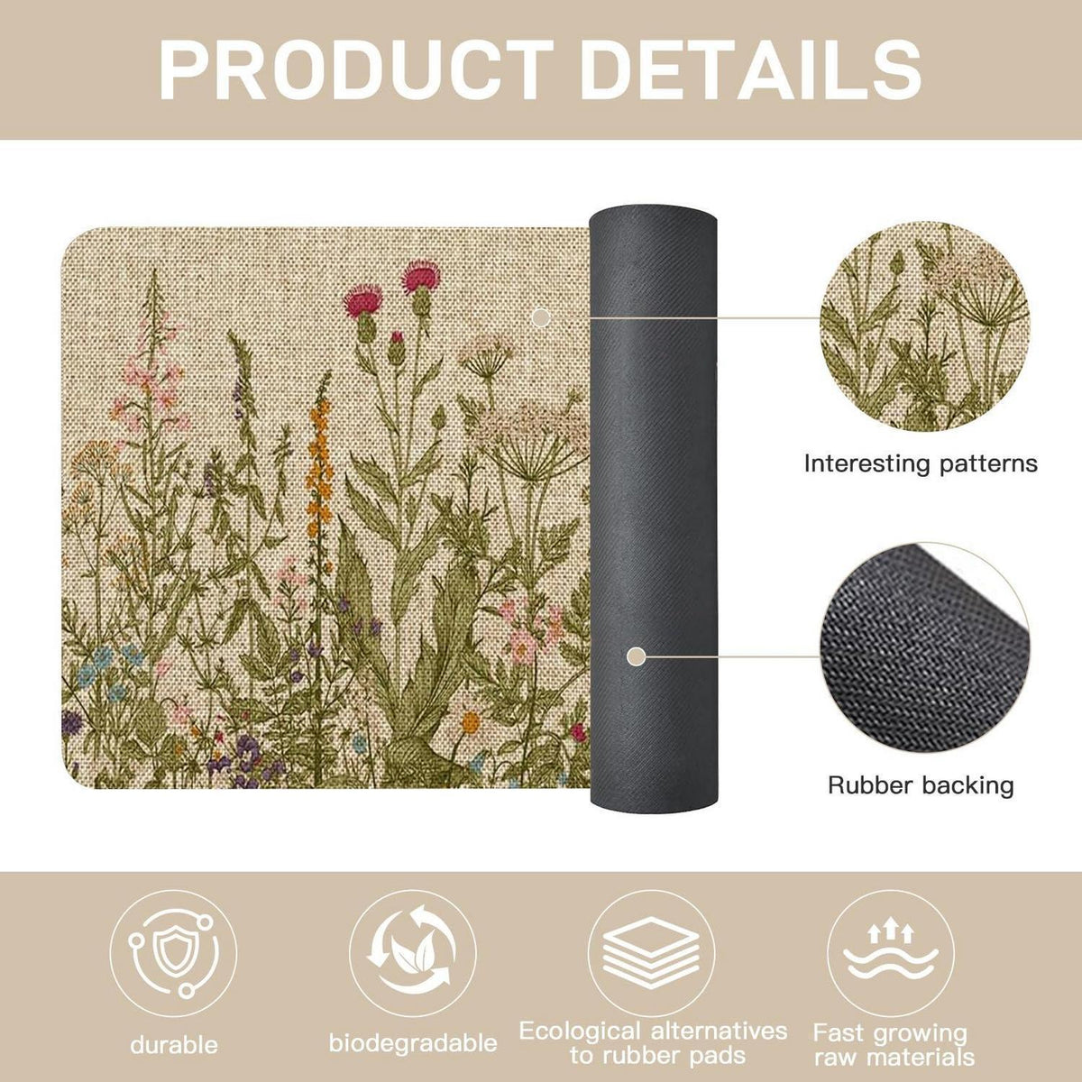 Schmutzfangmatte Blumen Stil 2 – Rutschfest & Waschbar 60x90cm
