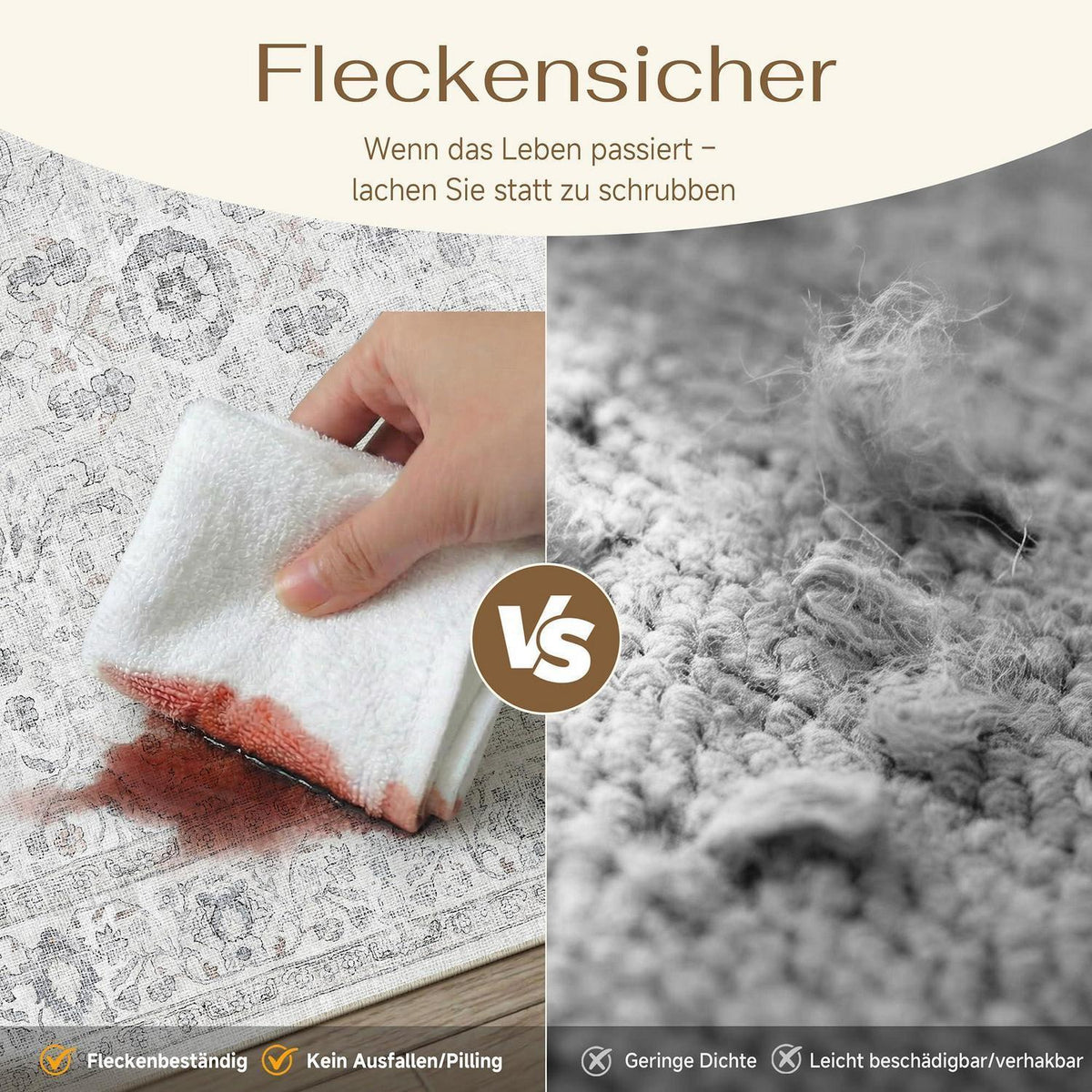 Waschbarer Wohnzimmerteppich Grau 200x300cm – Vintage Design
