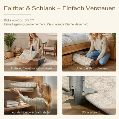 Beiger Wohnzimmerteppich 160x230cm – Waschbar & Rutschfest