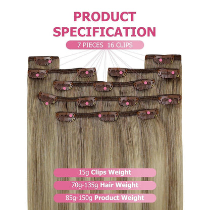 Echthaar Clip-Ins Ombre Hellbraun-Platinblond 60cm