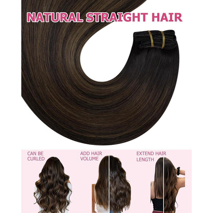Clip-in Echthaar Extensions Balayage Dunkelbraun-Hellbraun 60cm