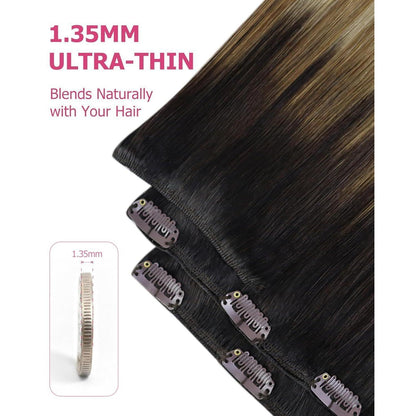 Clip-in Echthaarverlängerung Braun-Blond Ombre 60cm