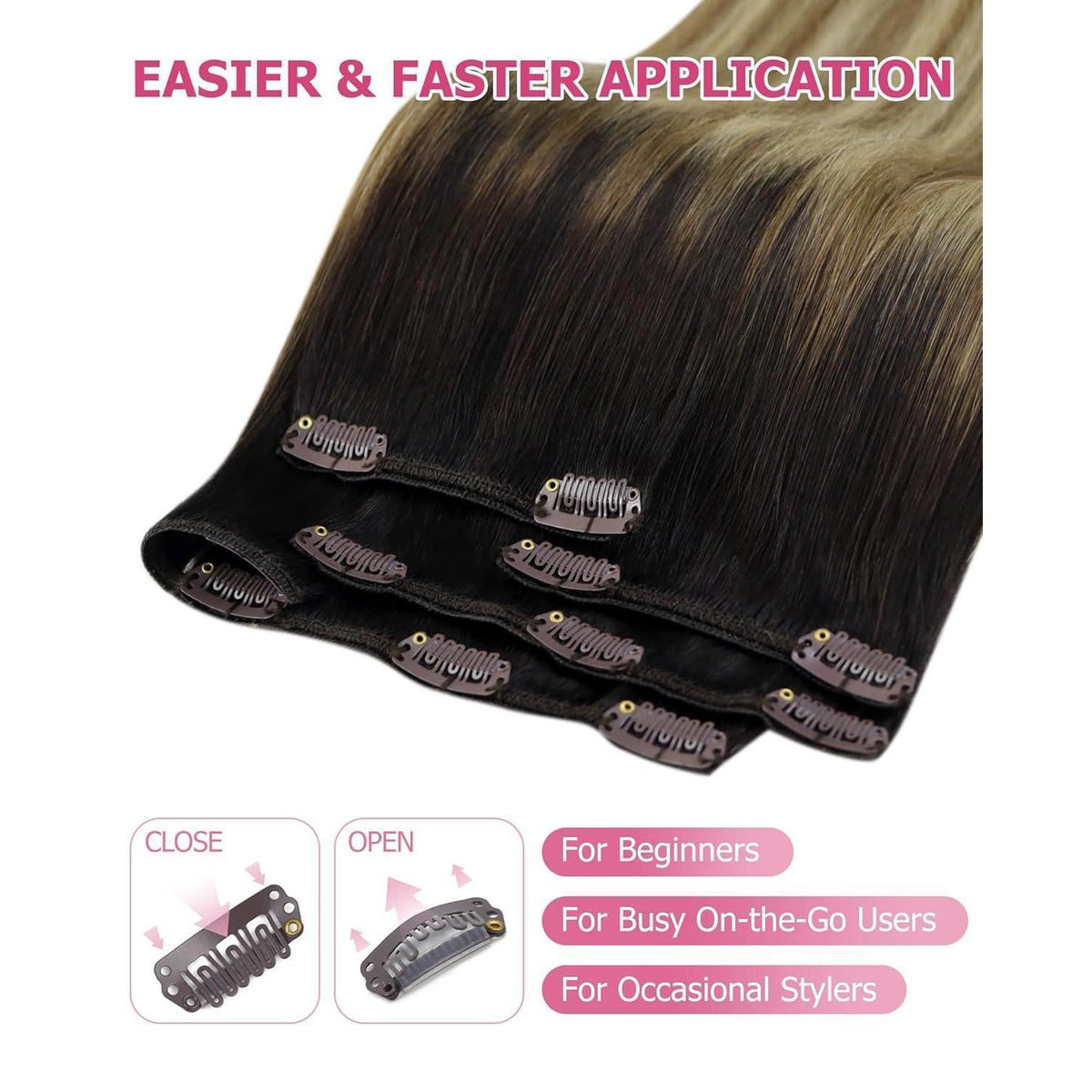 Echthaar Clip-in Extensions Ombré Braun Blond 60cm