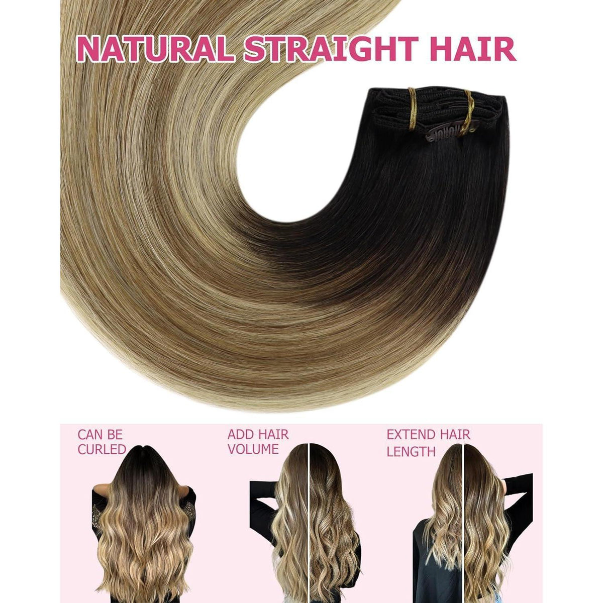 Echthaar Clip-in Extensions Ombré Braun Blond 60cm