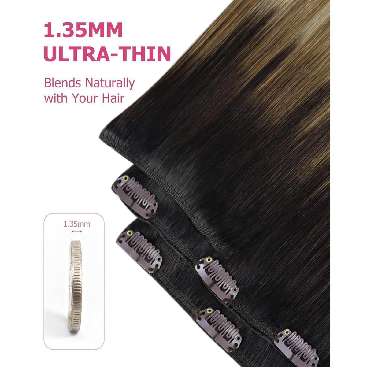 Echthaar Clip-in Extensions Ombré Braun Blond 60cm