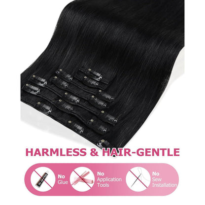 Echthaar Clip-in Extension Schwarz 60cm – 150g Volumen
