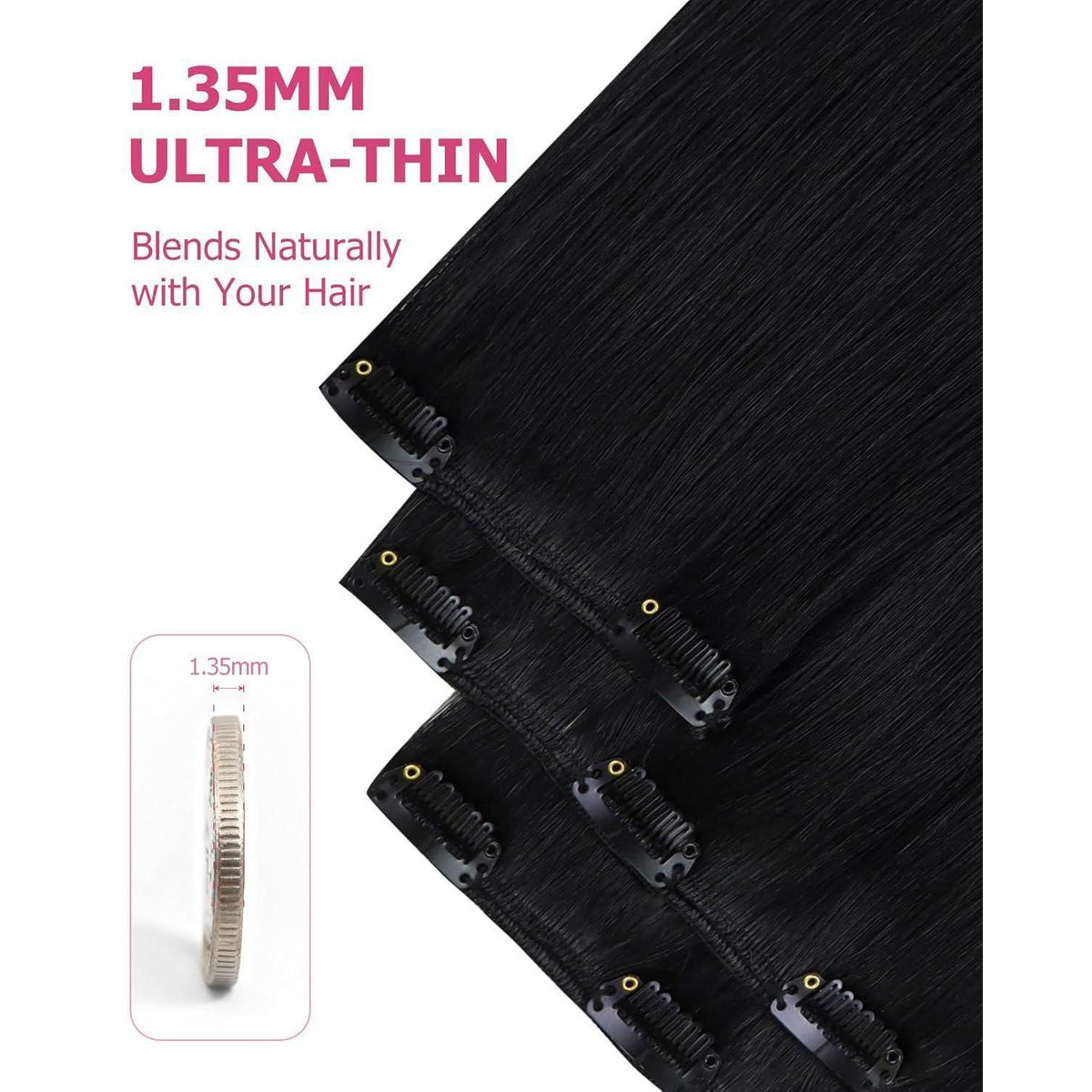 Echthaar Clip-in Extension Schwarz 60cm – 150g Volumen