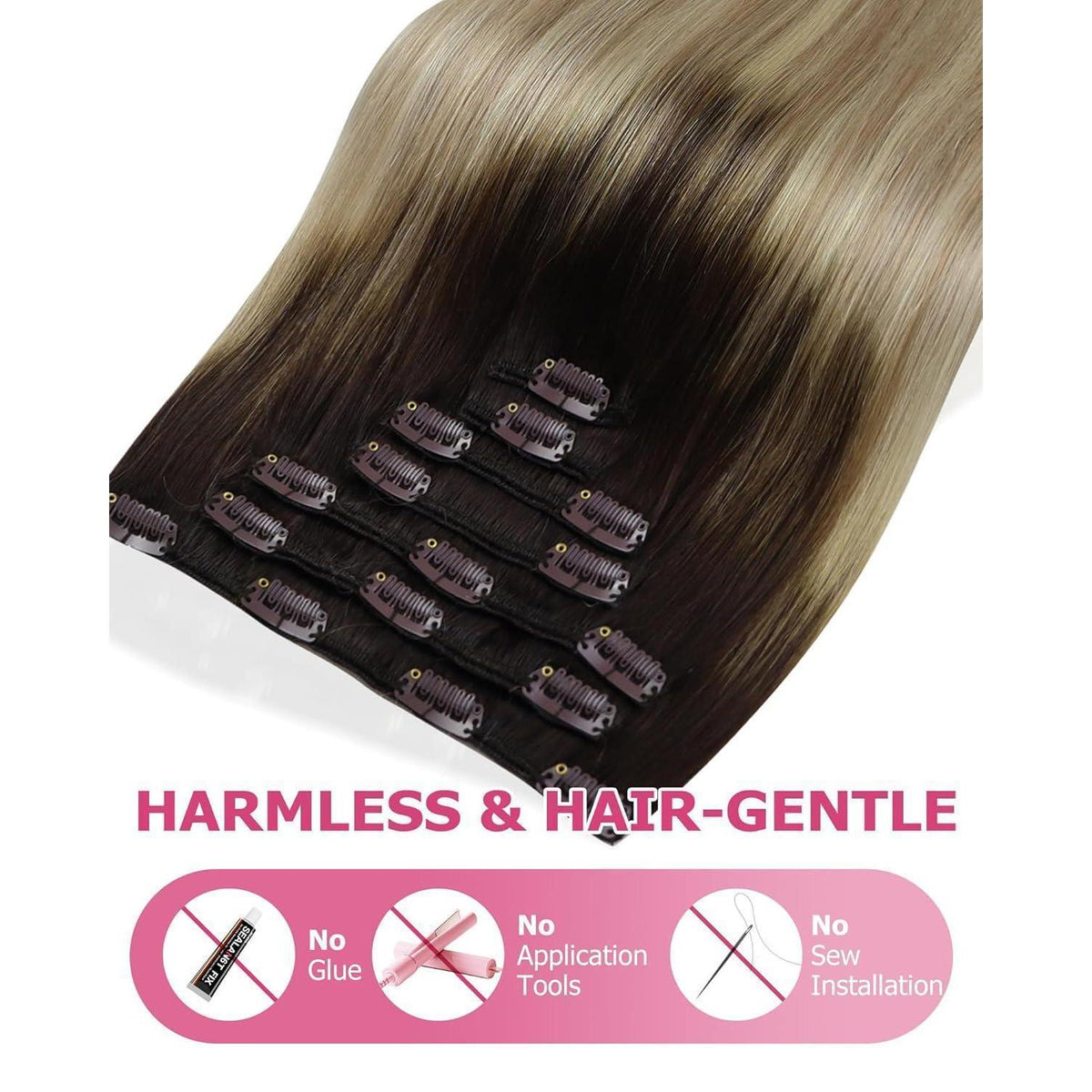 Clip-in Echthaar Extensions Braun-Blond Ombré 60cm