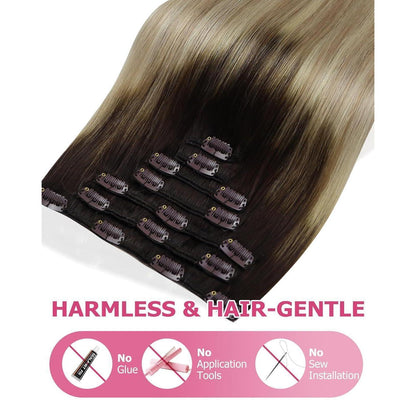 Clip-in Echthaar Extensions Braun-Blond Ombré 60cm
