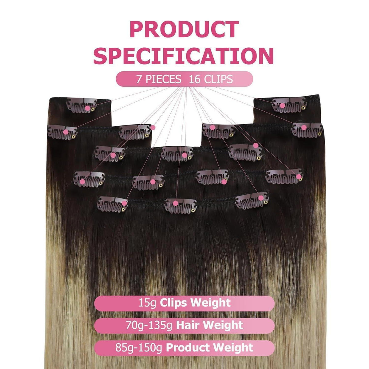 Clip-in Echthaar Extensions Braun-Blond Ombré 60cm