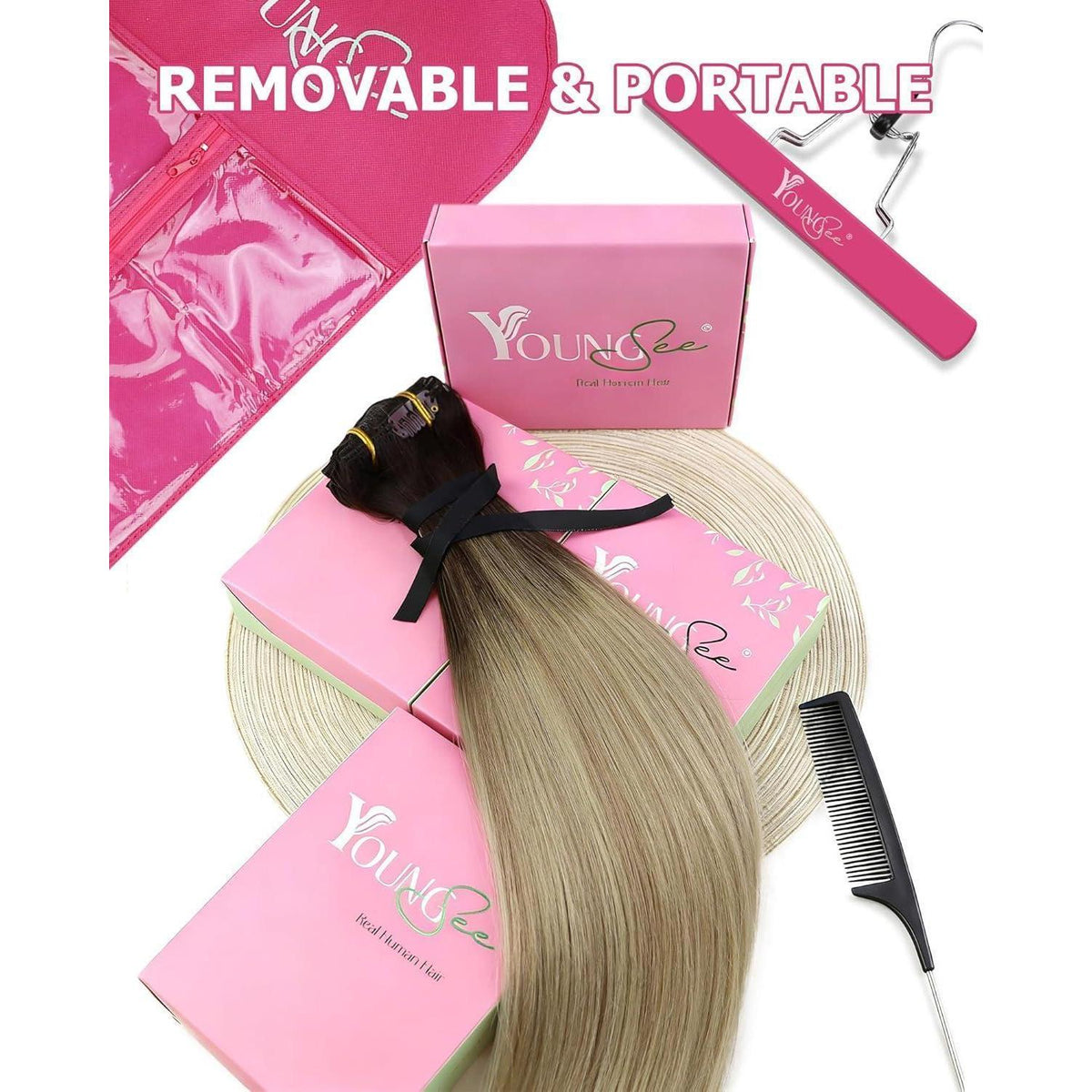 Clip-in Echthaar Extensions Braun-Blond Ombré 60cm