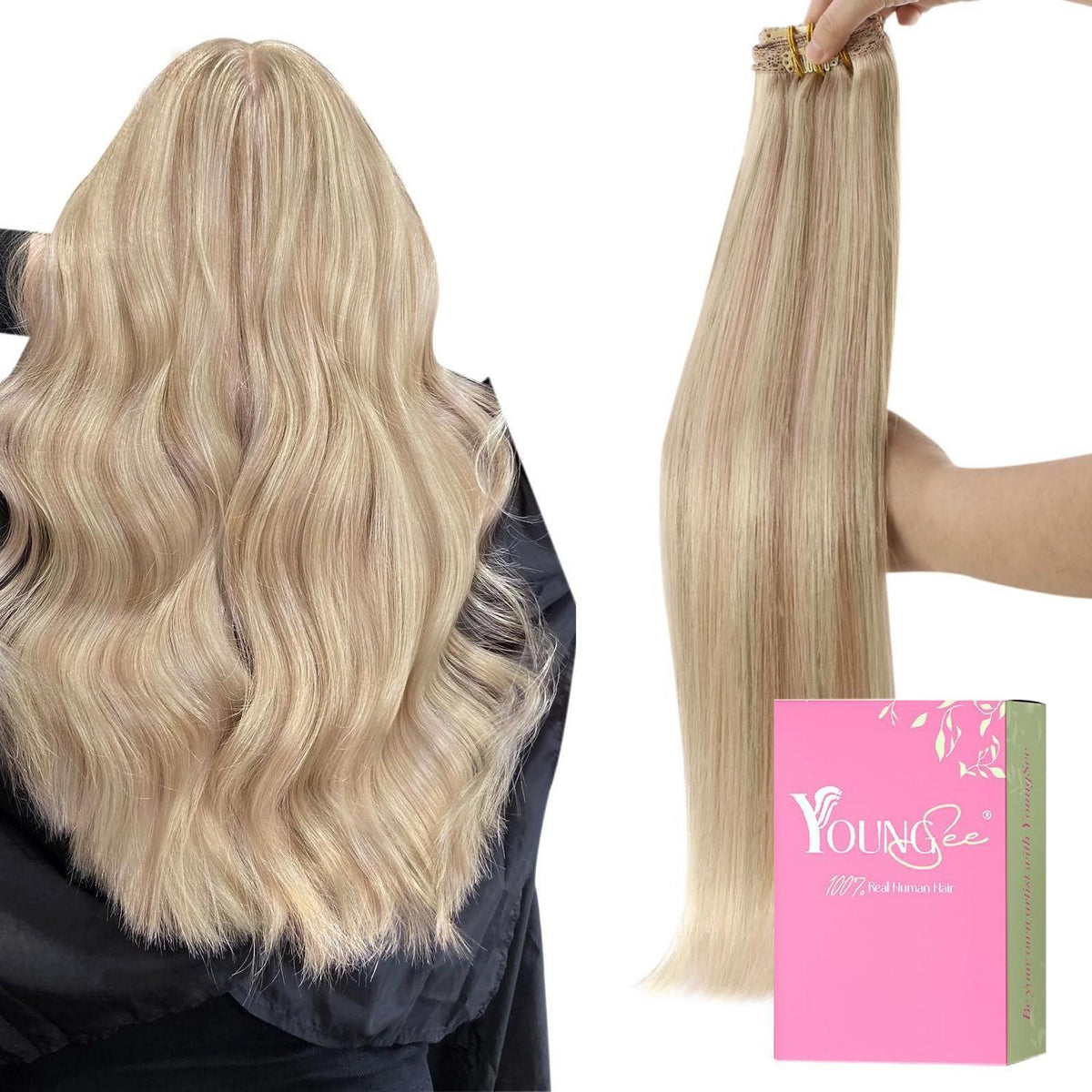 Blond Clip-in Extensions Echthaar 55cm – Aschblond & Platinblond