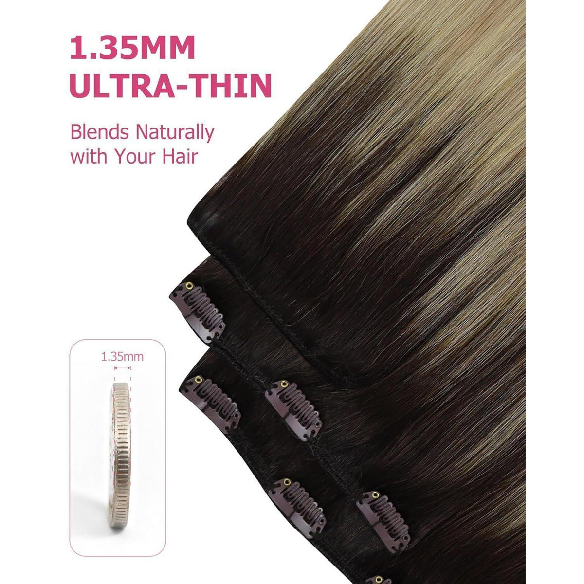 Echthaar Clip-in Extensions Ombre Blond bis Dunkelbraun