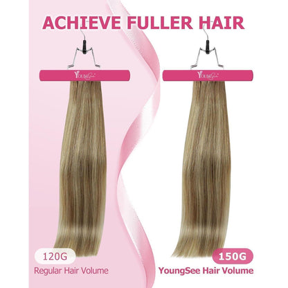 Clip-in Echthaar Extensions Balayage Hellbraun-Blond 60cm