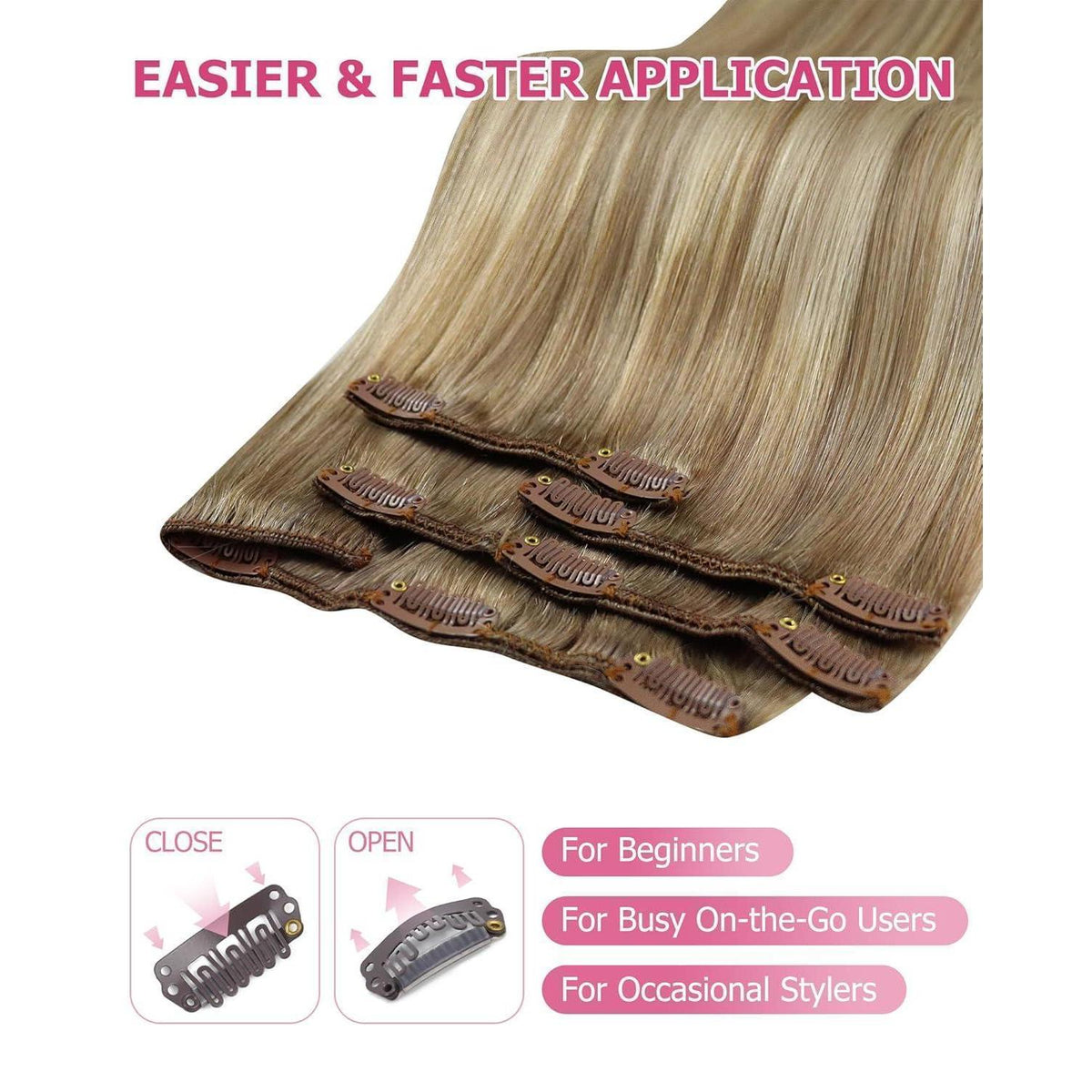 Clip-in Echthaar Extensions Balayage Hellbraun-Blond 60cm