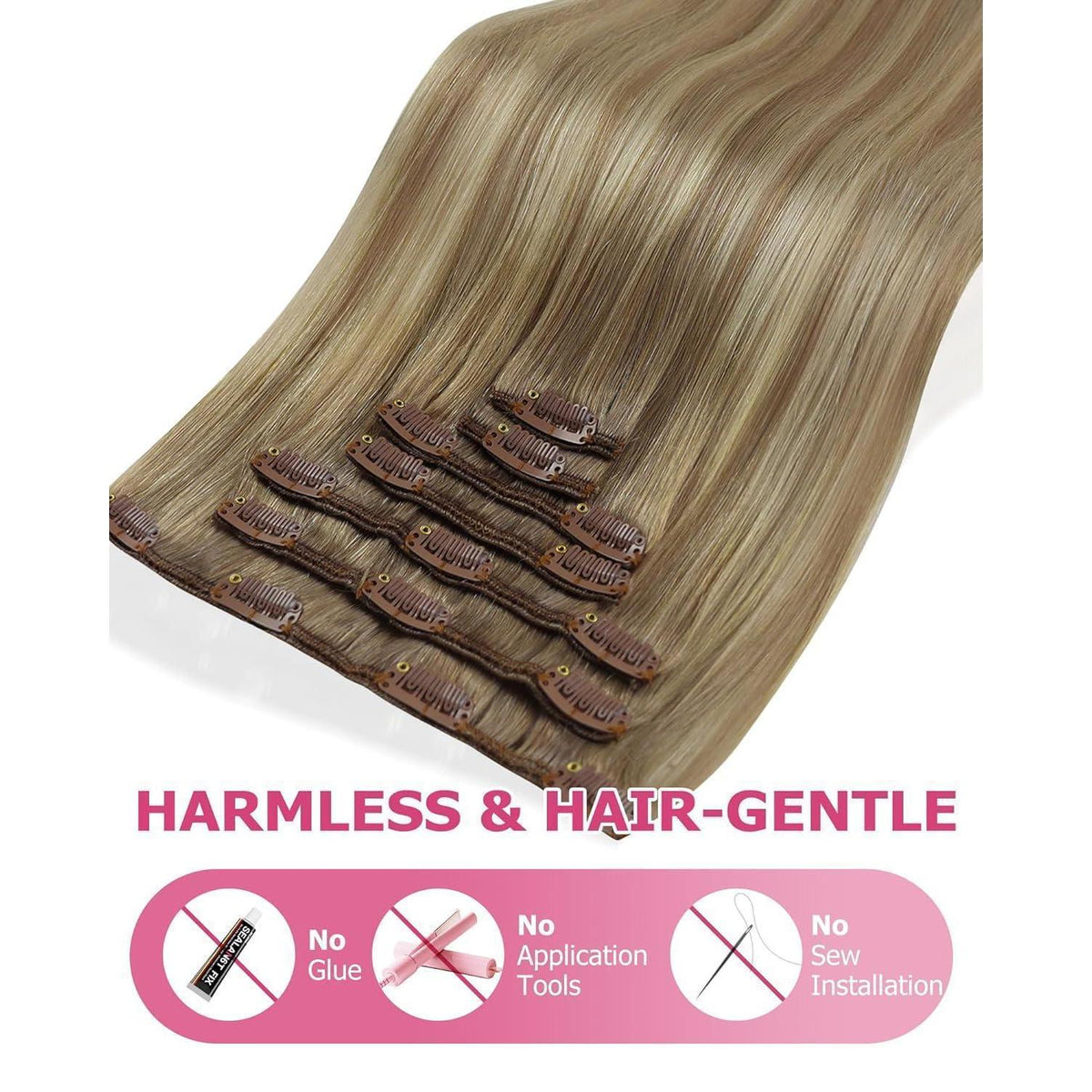 Clip-in Echthaar Extensions Balayage Hellbraun-Blond 60cm