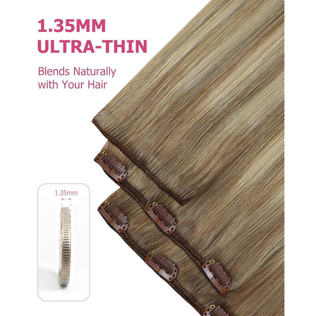 Clip-in Echthaar Extensions Balayage Hellbraun-Blond 60cm