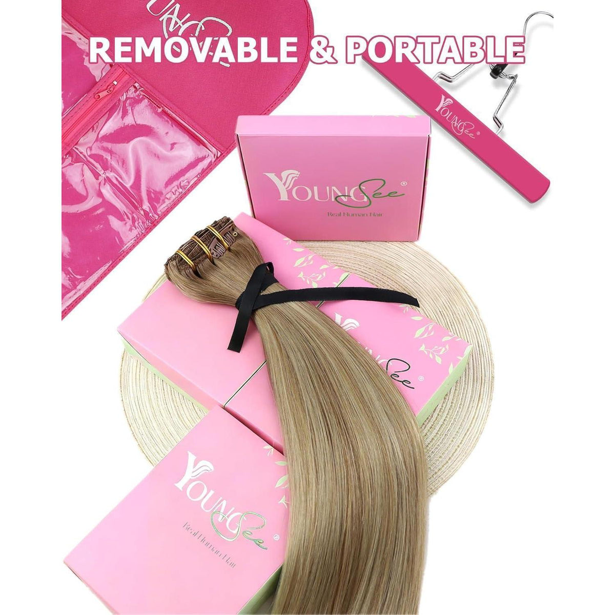Clip-in Echthaar Extensions Balayage Hellbraun-Blond 60cm