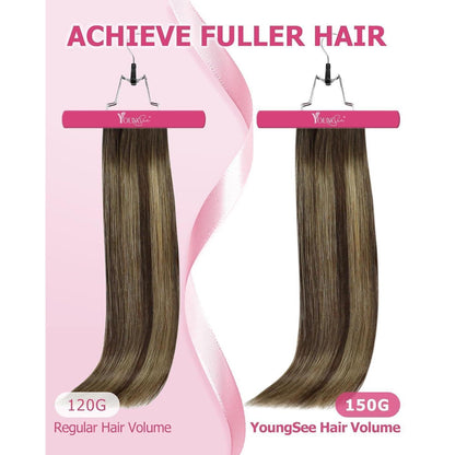 Clip-in Echthaar Extensions Braun Balayage Karamellblond 60cm