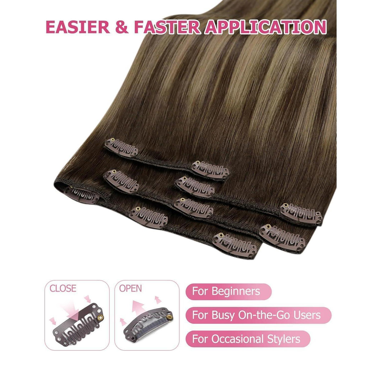 Clip-in Echthaar Extensions Braun Balayage Karamellblond 60cm