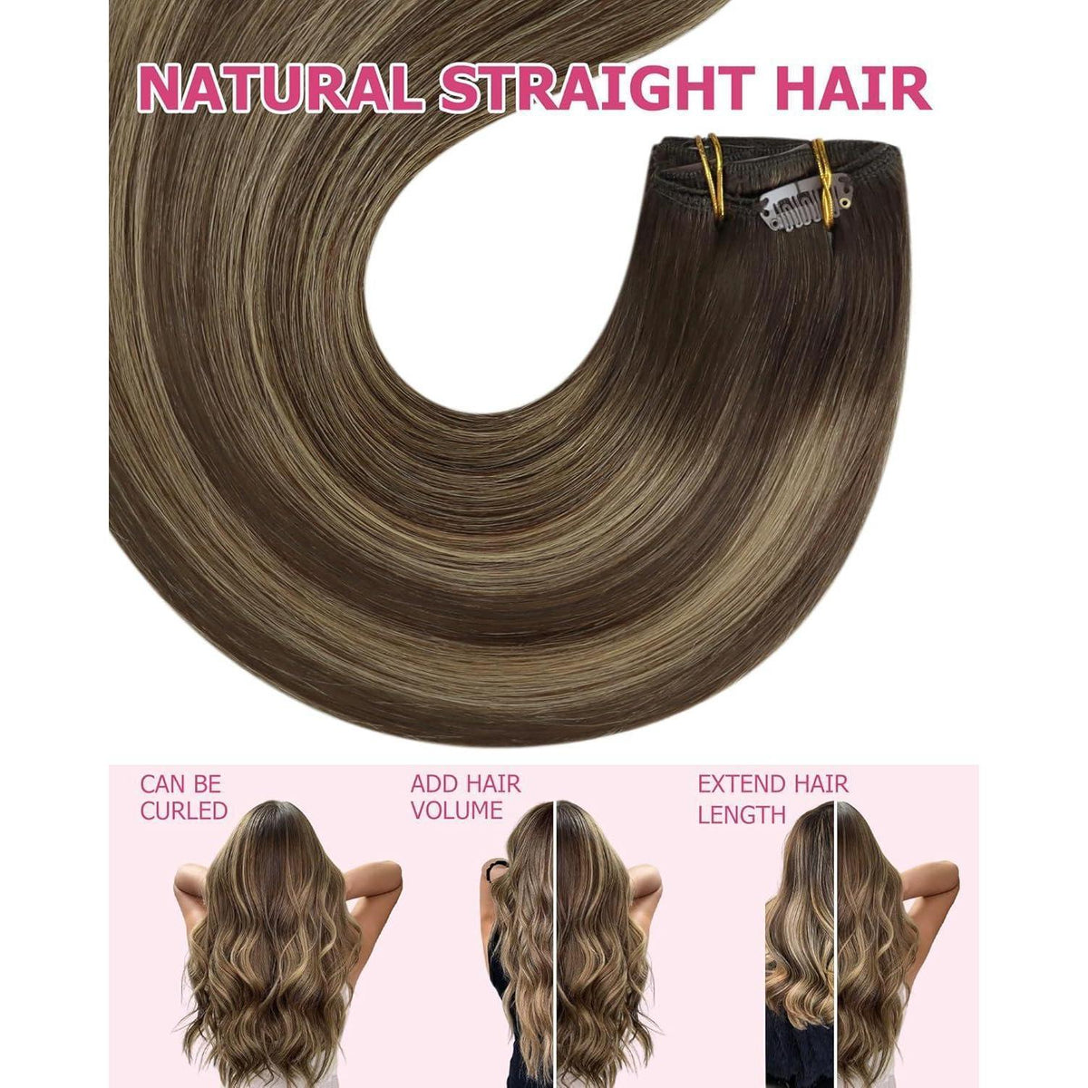 Clip-in Echthaar Extensions Braun Balayage Karamellblond 60cm