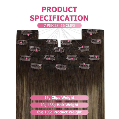 Clip-in Echthaar Extensions Braun Balayage Karamellblond 60cm