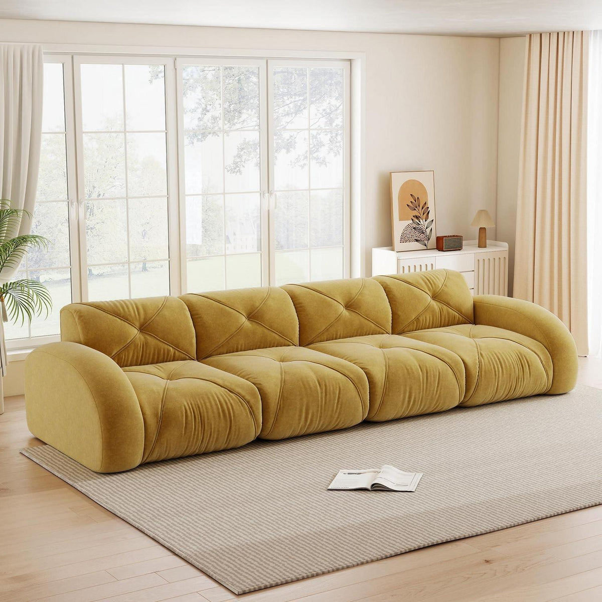 Modernes 4-Sitzer Cord Sofa Gelb | Rahmenlos & Komfortabel