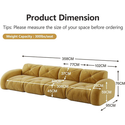Modernes 4-Sitzer Cord Sofa Gelb | Rahmenlos & Komfortabel