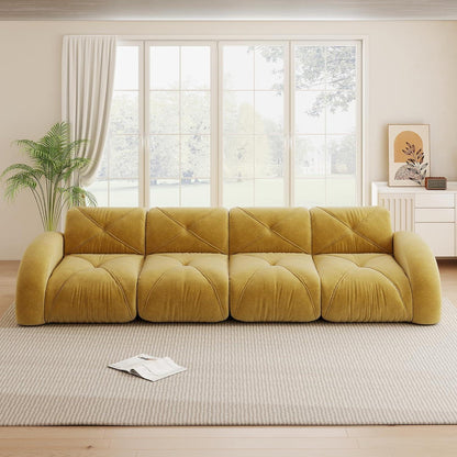 Modernes 4-Sitzer Cord Sofa Gelb | Rahmenlos & Komfortabel