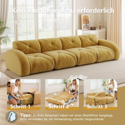 Modernes 4-Sitzer Cord Sofa Gelb | Rahmenlos & Komfortabel