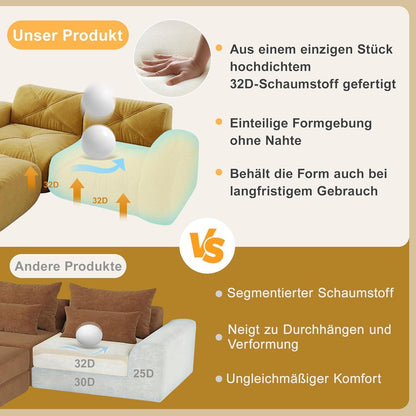 Modernes 4-Sitzer Cord Sofa Gelb | Rahmenlos & Komfortabel