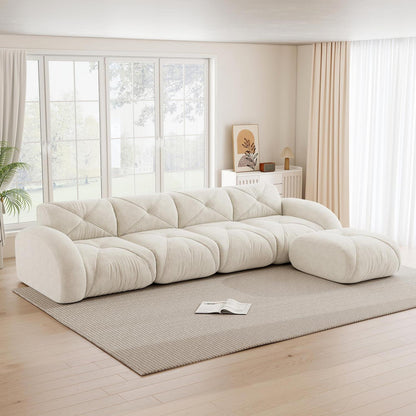 Modulares L-Sofa 4-Sitzer mit Fußhocker, Chenille Weiß