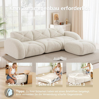 Modulares L-Sofa 4-Sitzer mit Fußhocker, Chenille Weiß