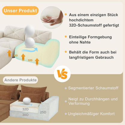 Modulares L-Sofa 4-Sitzer mit Fußhocker, Chenille Weiß