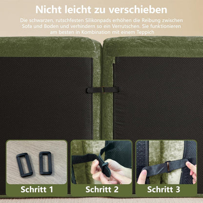 Großes L-förmiges Cord Sofa 4-Sitzer mit Fußhocker (Grün)