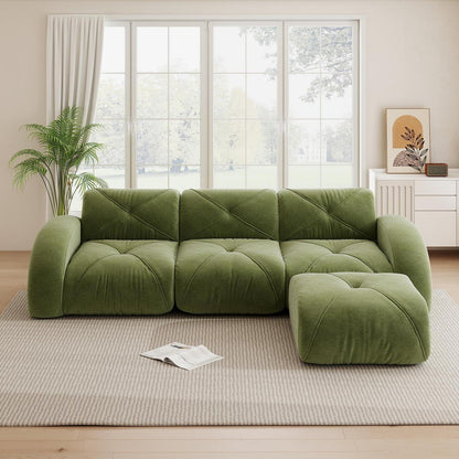 Modernes Cord Sofa 3-Sitzer mit Fußhocker – Grün