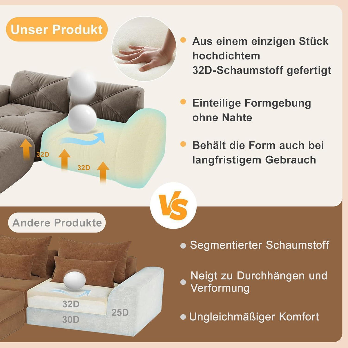 Großes L-förmiges Cord Sofa 4-Sitzer mit Fußhocker (Braun)