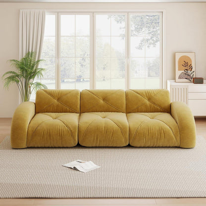 Modernes 3-Sitzer Cord Sofa Gelb – Rahmenlos & Komfortabel