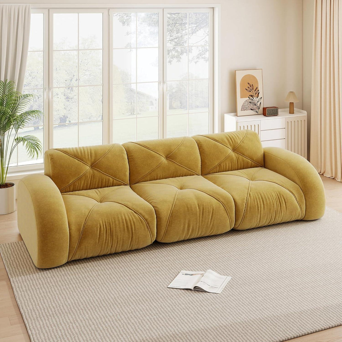 Modernes 3-Sitzer Cord Sofa Gelb – Rahmenlos & Komfortabel