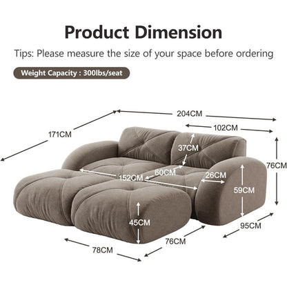 2-Sitzer Sofa mit Fußhocker – Chenille Schlafsofa Braun