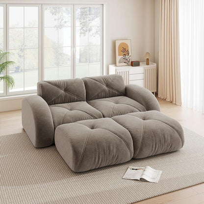 2-Sitzer Sofa mit Fußhocker – Chenille Schlafsofa Braun