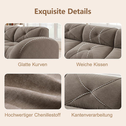 2-Sitzer Sofa mit Fußhocker – Chenille Schlafsofa Braun