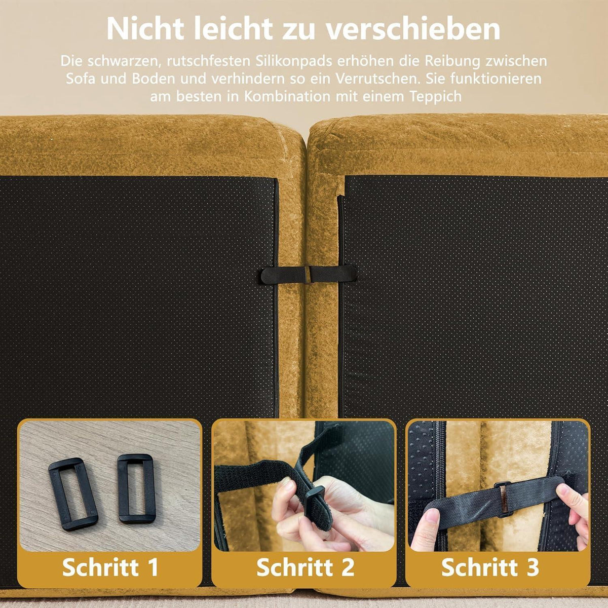 Gelbes 2-Sitzer-Sofa mit Fußhockern, Rahmenlos & Komfortabel