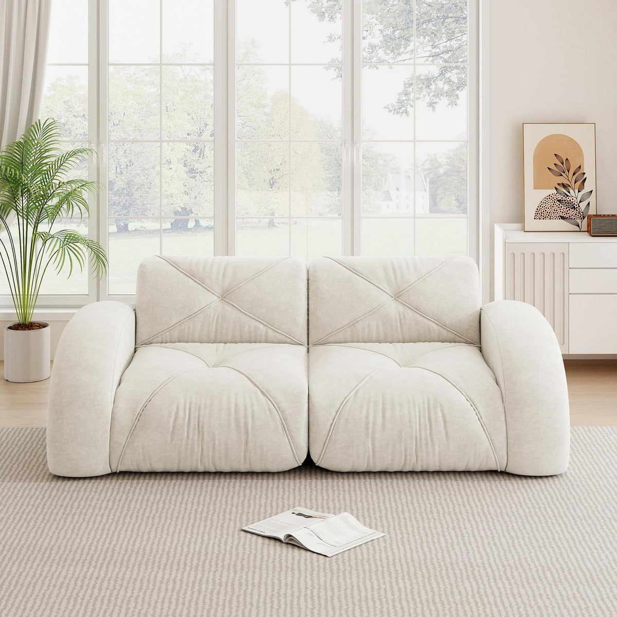 Rahmenloses 2-Sitzer Sofa mit Chenillebezug (Weiß)