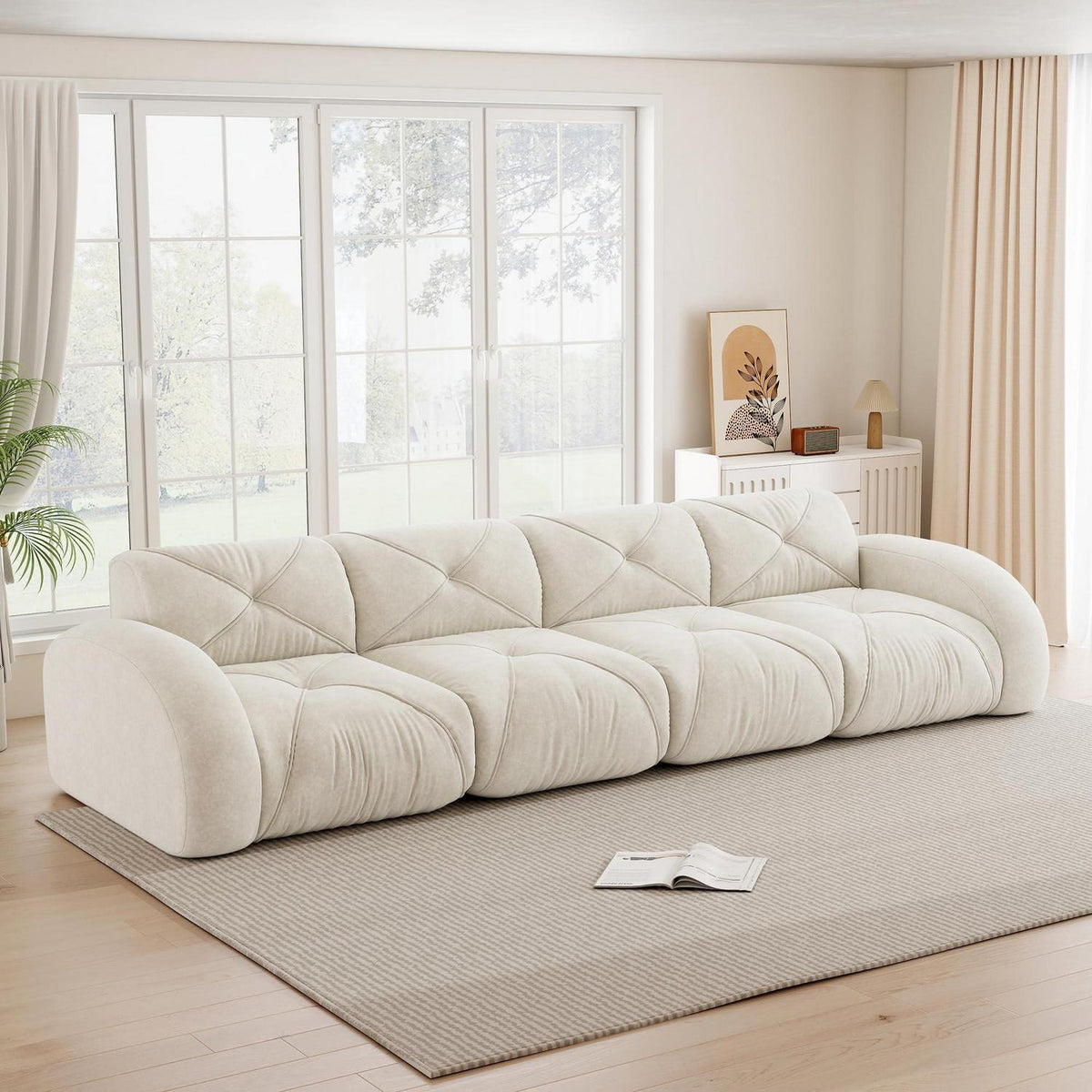 Modernes 4-Sitzer Cord Sofa | Rahmenlos, Chenille, Weiß