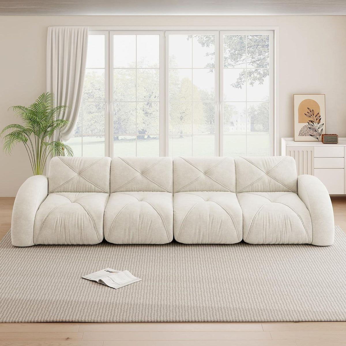 Modernes 4-Sitzer Cord Sofa | Rahmenlos, Chenille, Weiß