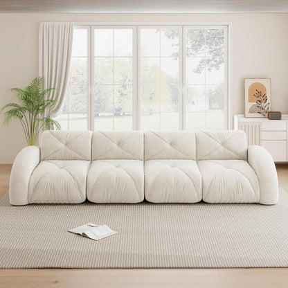 Modernes 4-Sitzer Cord Sofa | Rahmenlos, Chenille, Weiß