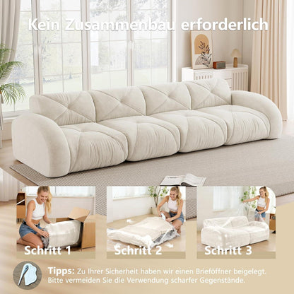 Modernes 4-Sitzer Cord Sofa | Rahmenlos, Chenille, Weiß